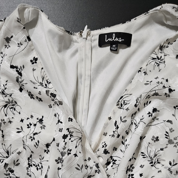 Lulu's White Floral Wrap Mini Dress with Long Bishop Sleeves - Picture 7 of 9